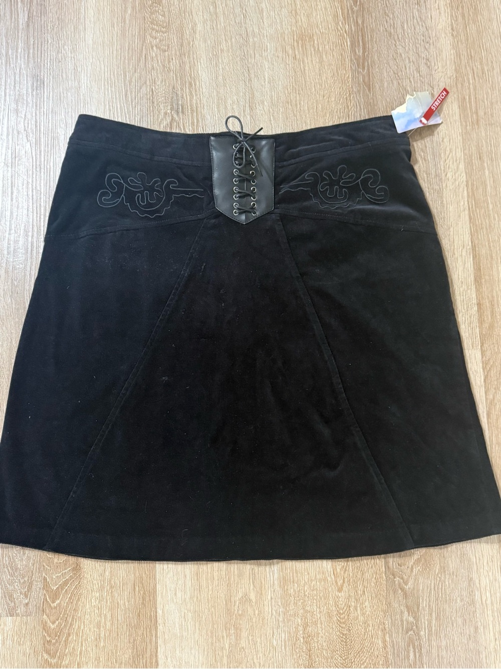 VTG Y2K Route 66 Women’s Black Skirt Lace Up Front Size 16 Cotton Stretch NWT